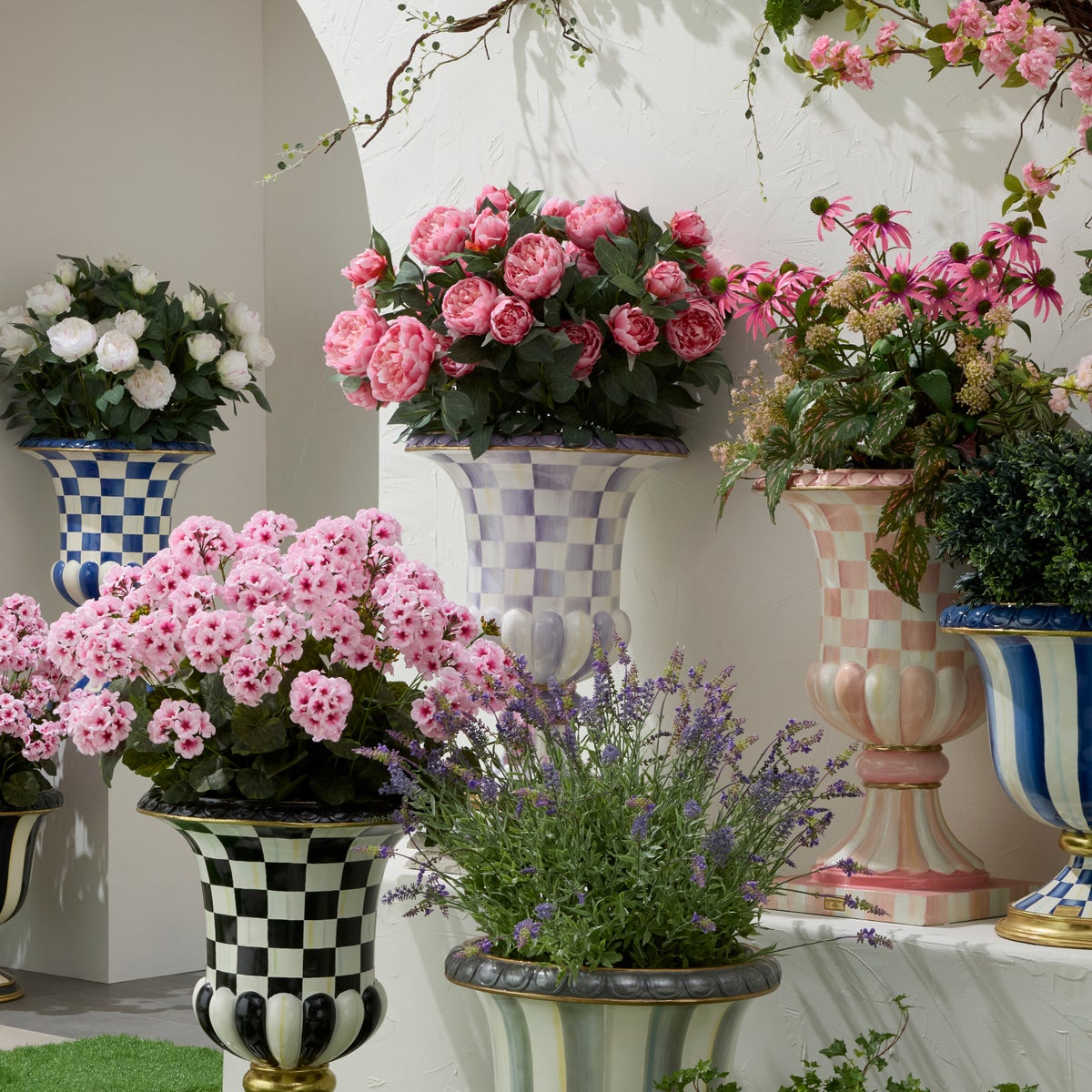 Violet Check Pedestal Urn - Image 5