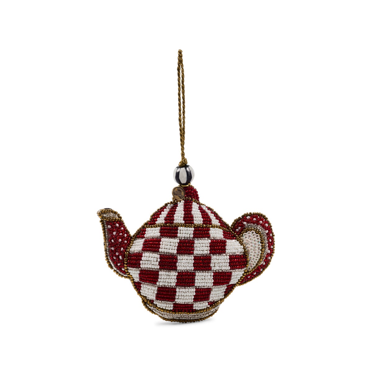 Cherry Check Teapot Beaded Ornament