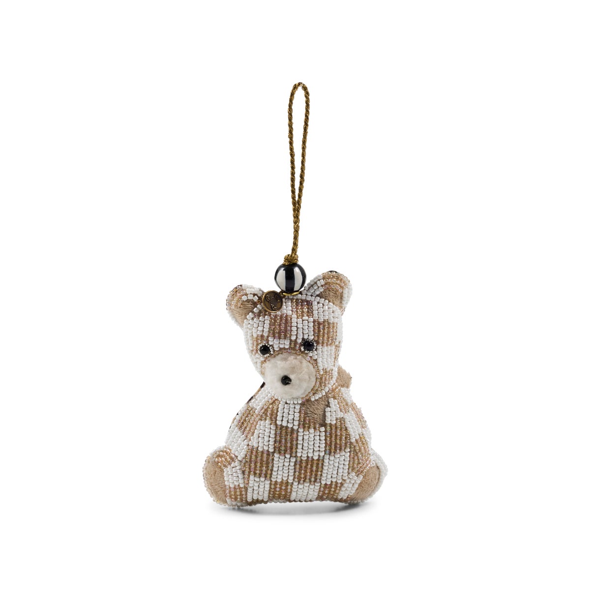 Mocha Check Bear Beaded Ornament