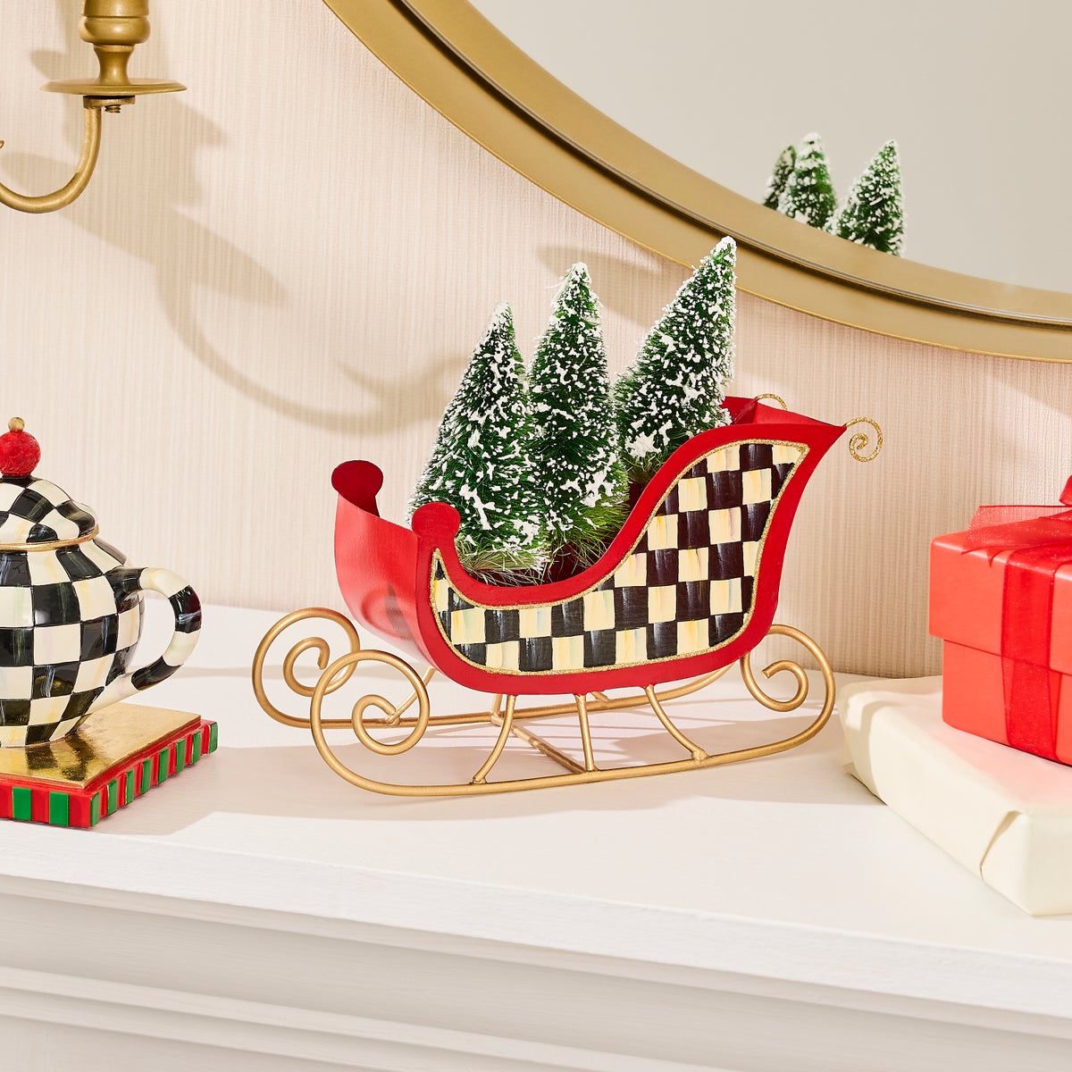Merry Christmas Tin Sleigh with Trees - Image 2