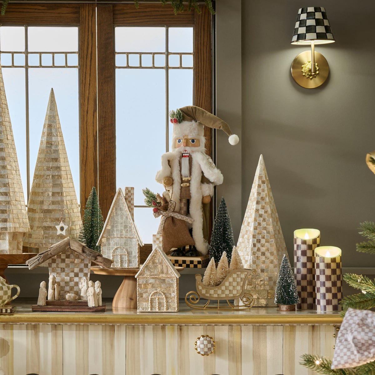 Mocha Check Wood Santa Nutcracker - Image 5