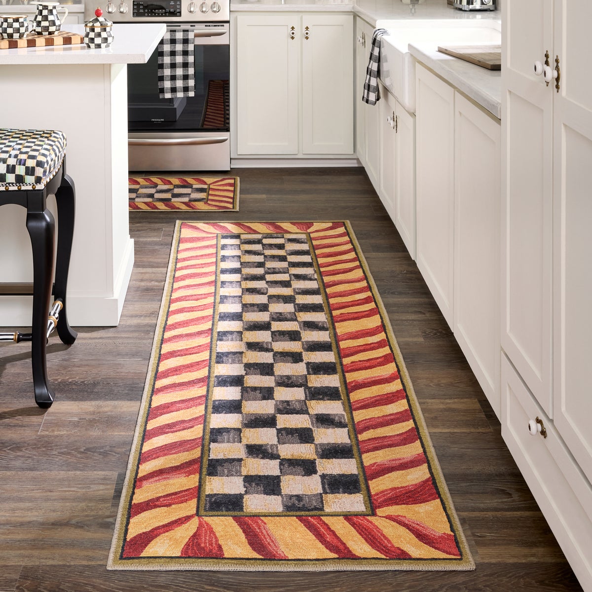 Courtly Check Red & Gold 2'6" x 8' Washable Runner - Image 2