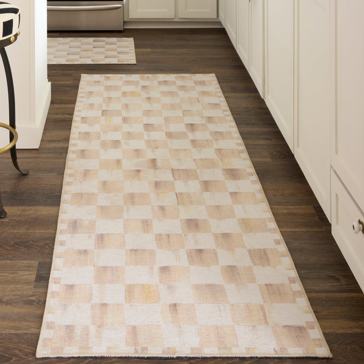 Mocha Checkered 2'6" x 8' Washable Runner - Image 2