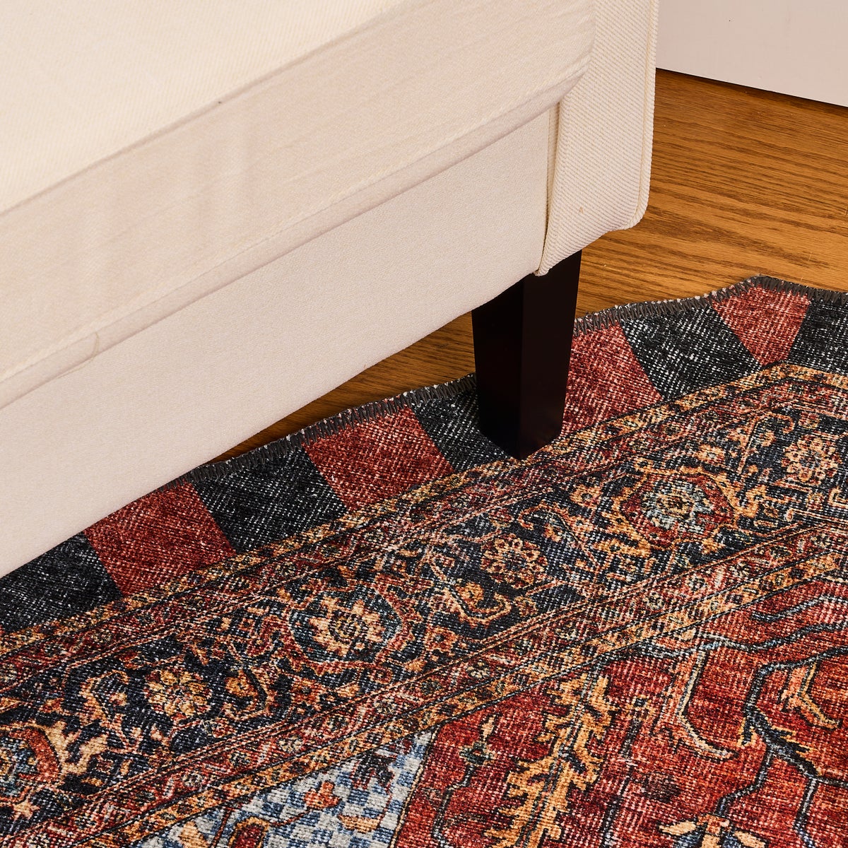 Heriz Checked Red 5' x 7'6" Washable Rug - Image 2