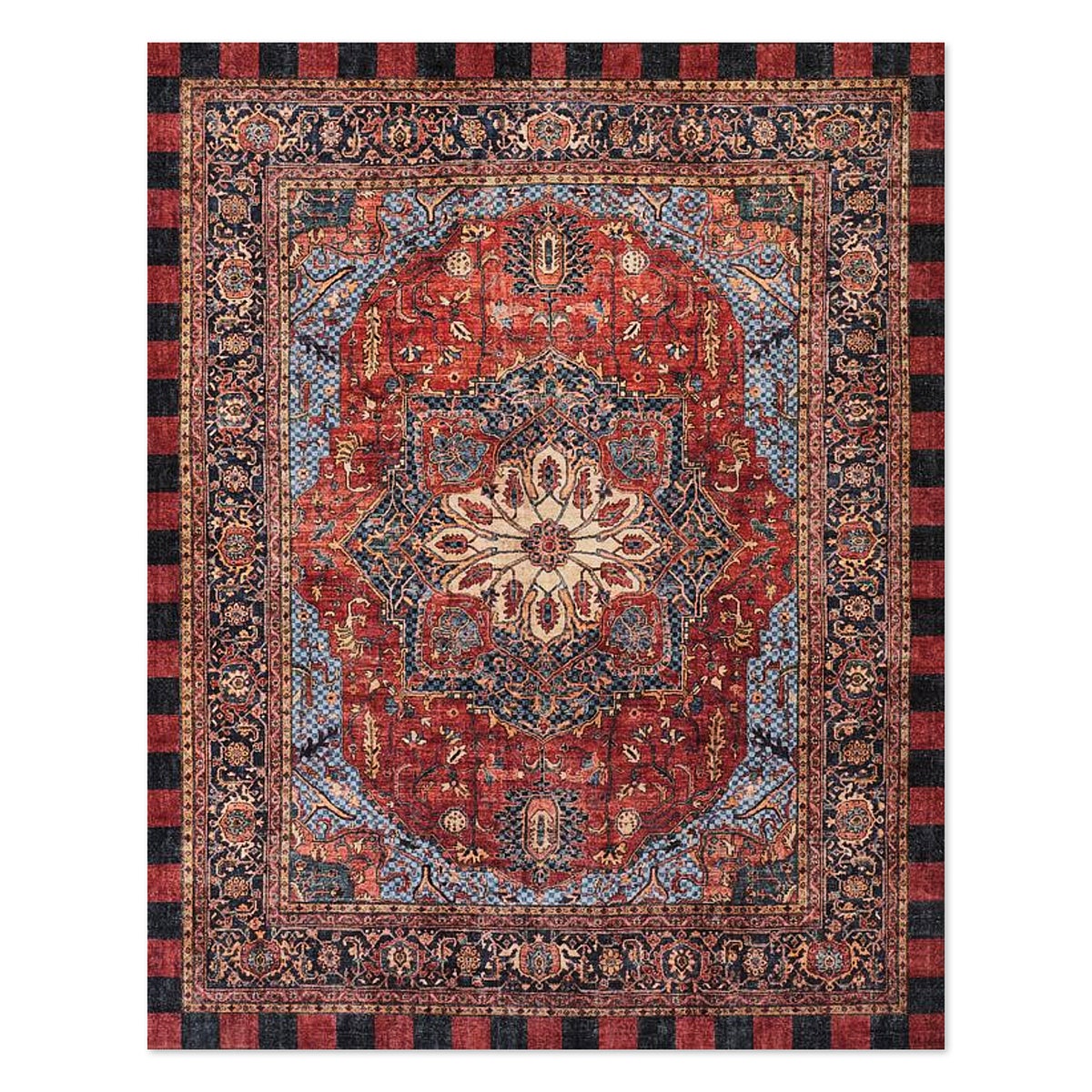 Heriz Checked Red 8' x 10' Washable Rug