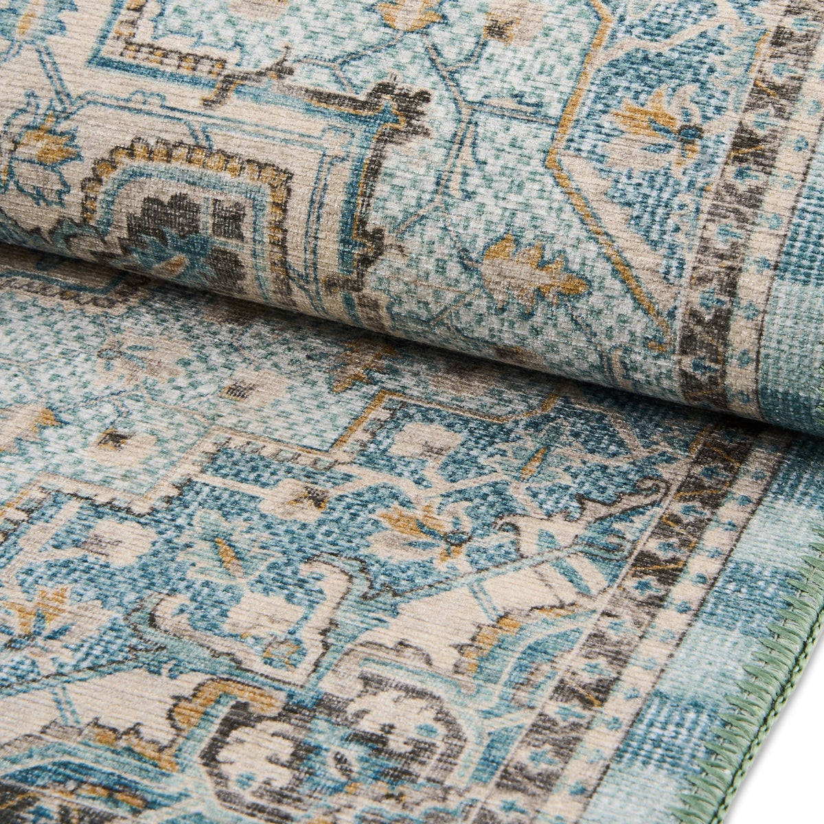 Heriz Checked Aqua 2'6" x 10' Washable Runner - Image 3