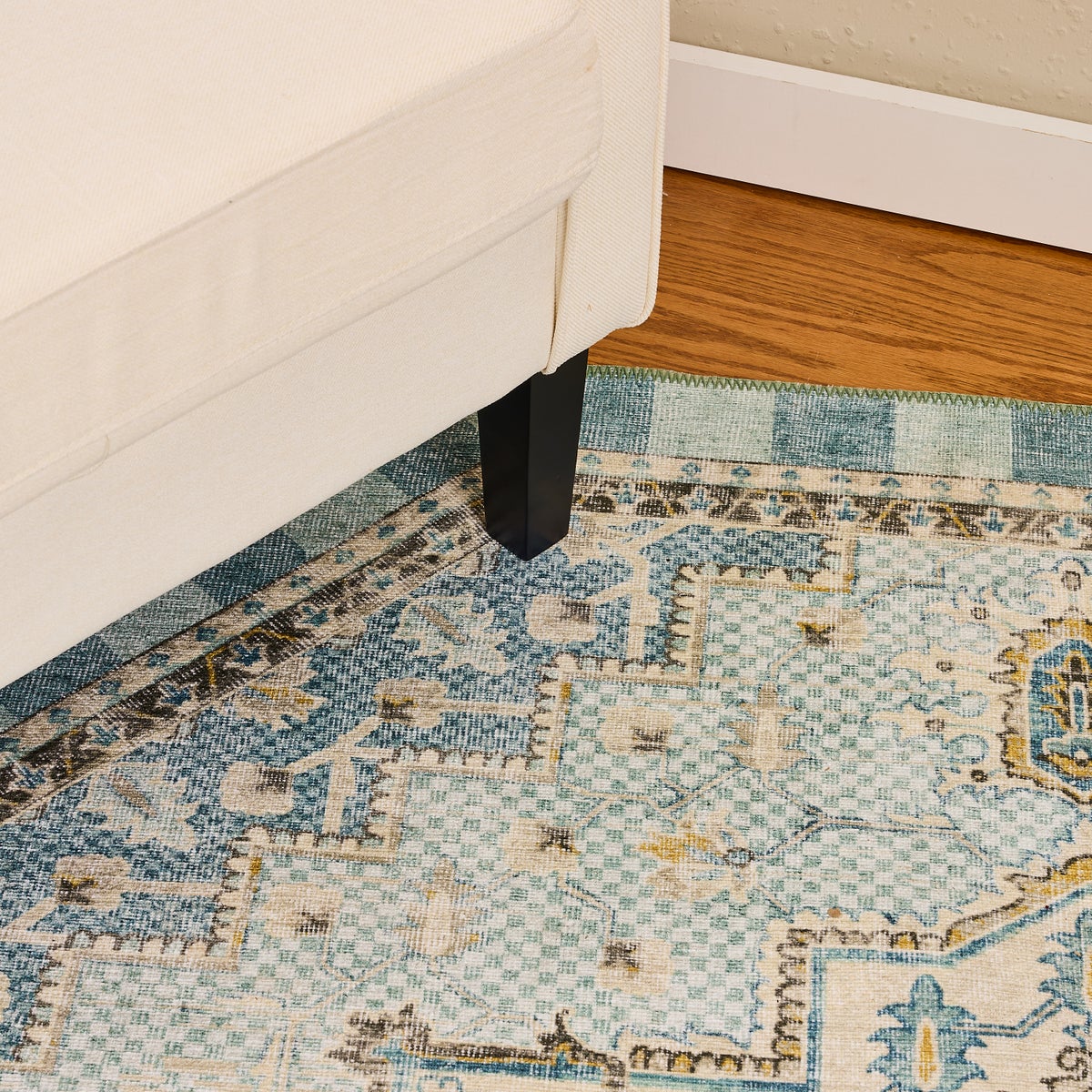 Heriz Checked Aqua 6' Octagon Washable Rug - Image 2