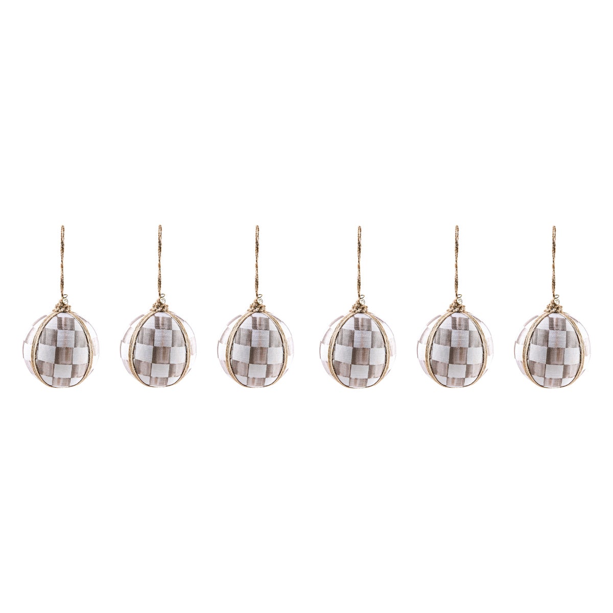 Mocha Check Fabric Large Ball Ornaments, Set of 4
