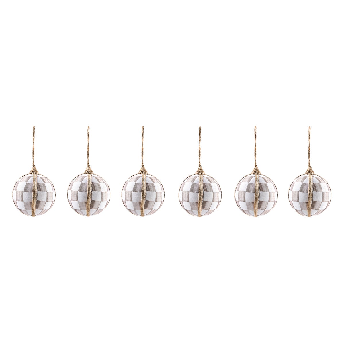 Mocha Check Fabric Large Ball Ornaments, Set of 4 - Image 3