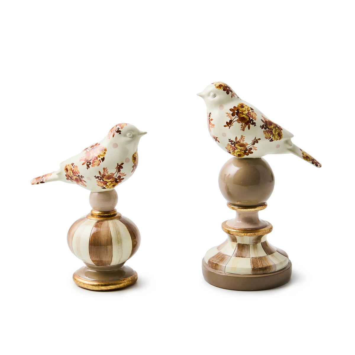 Mocha Wild Rose Bird Topiaries, Set of 2