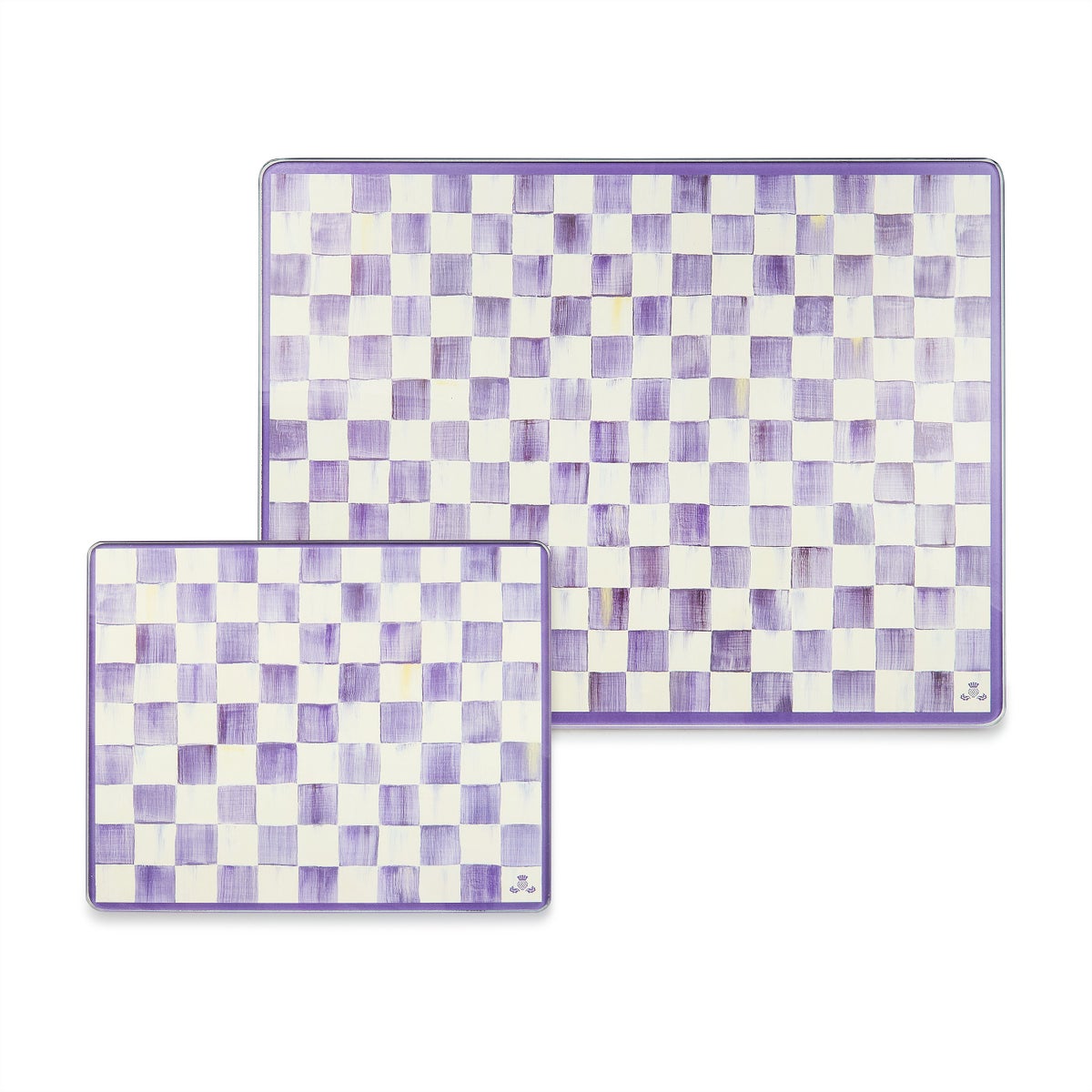 Violet Check Glass Cutting Boards, Set of 2