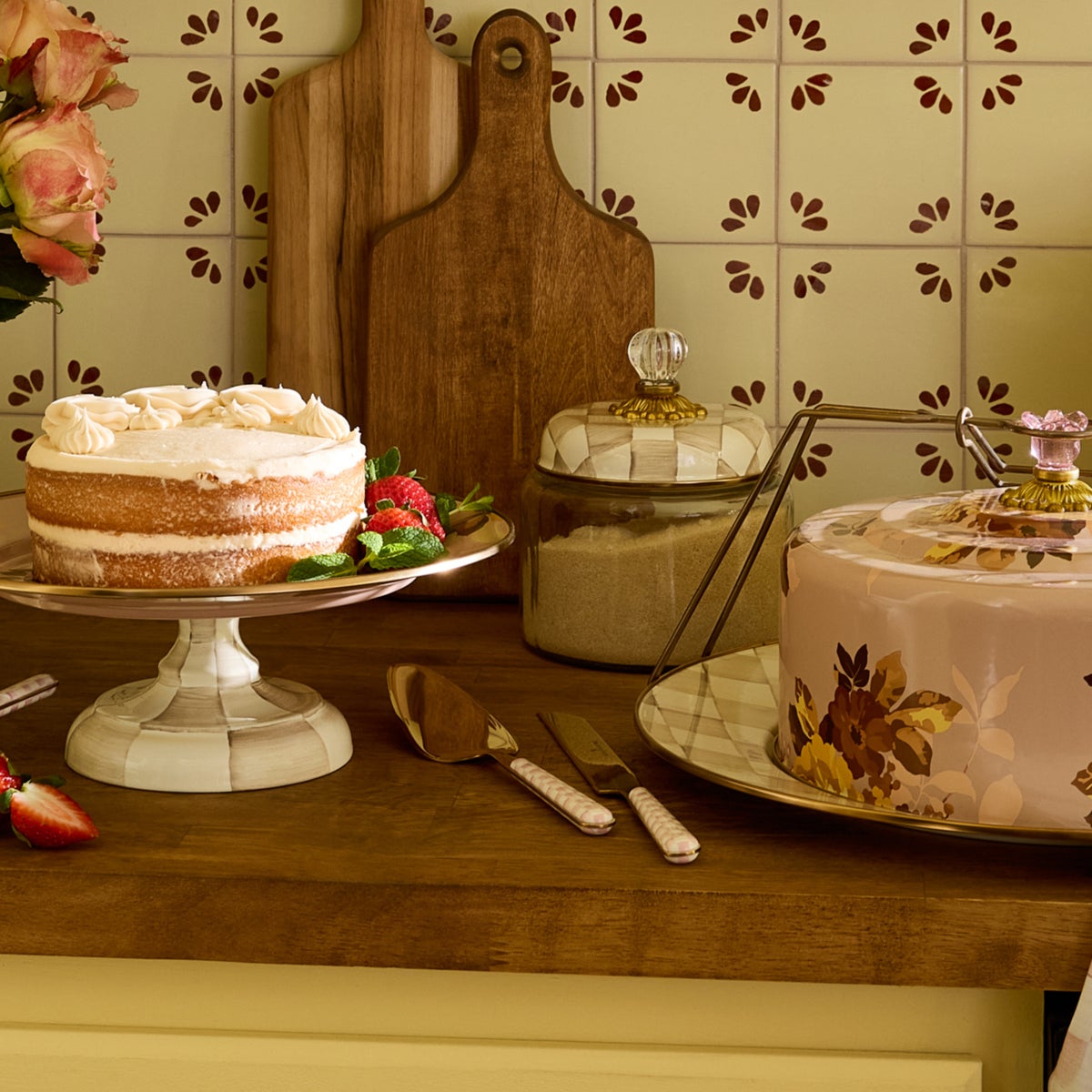 Mocha Check Bistro Cake Serving Set - Image 2