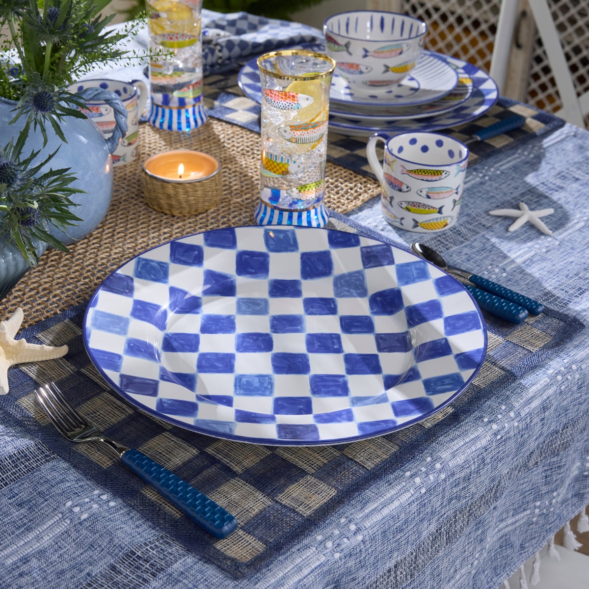 Indigo Check Round Platter - Image 2