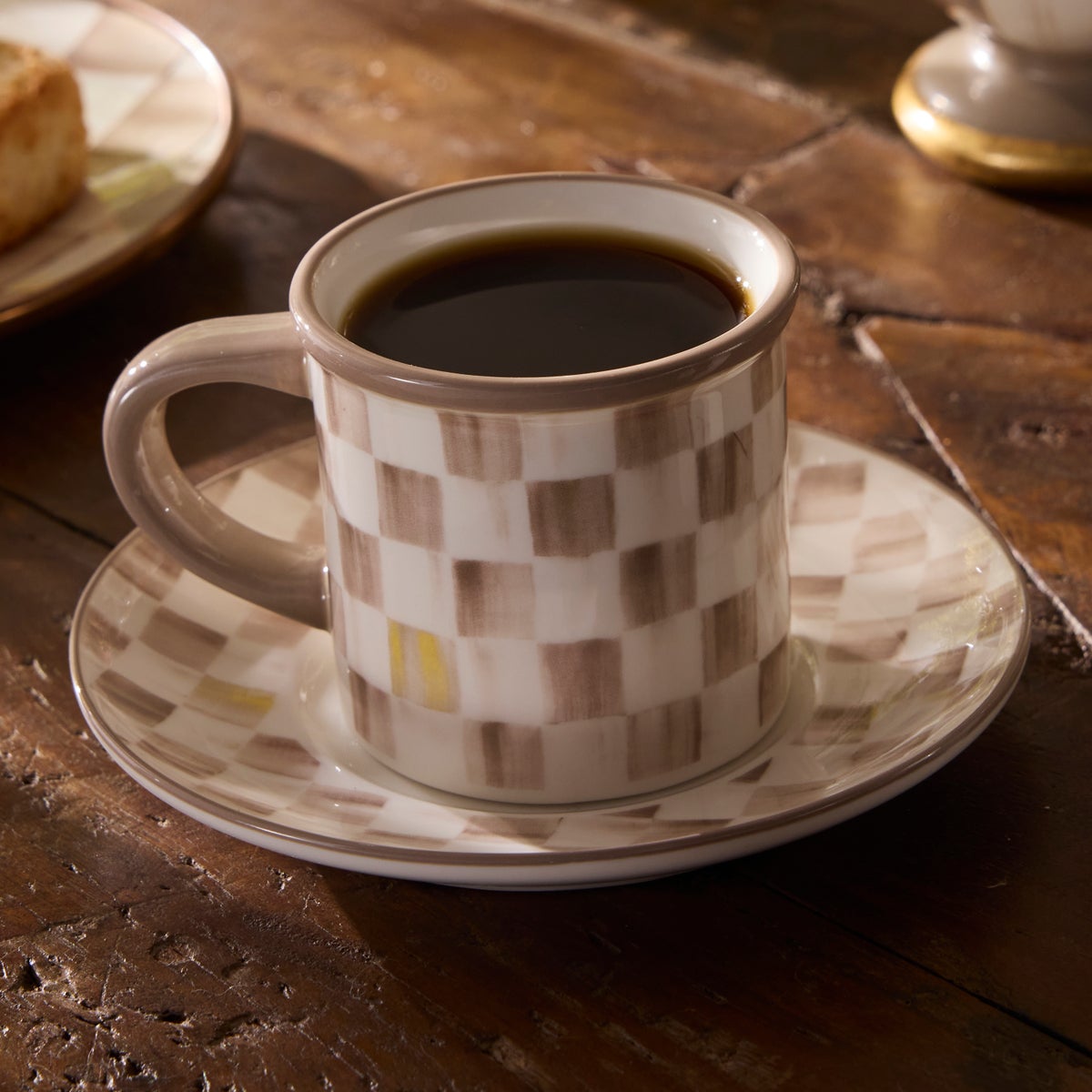 Mocha Check Espresso Cup & Saucer, Set of 2 - Image 2