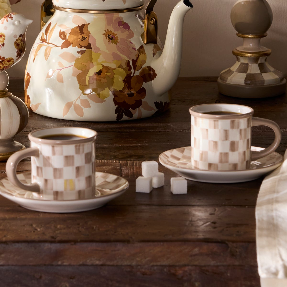 Mocha Check Espresso Cup & Saucer, Set of 2 - Image 4