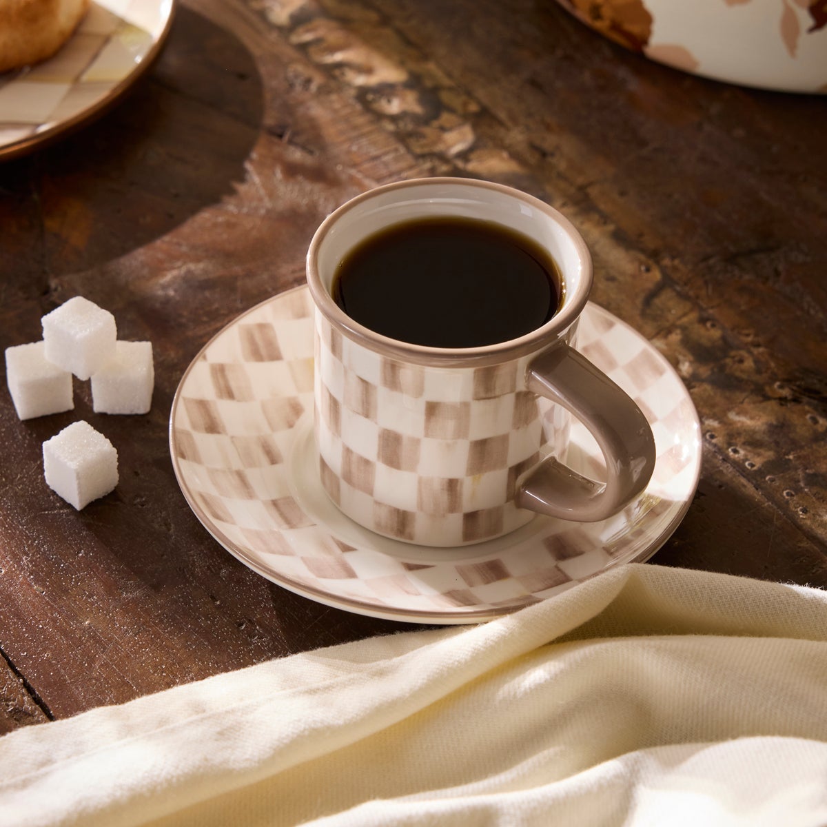 Mocha Check Espresso Cup & Saucer, Set of 2 - Image 5
