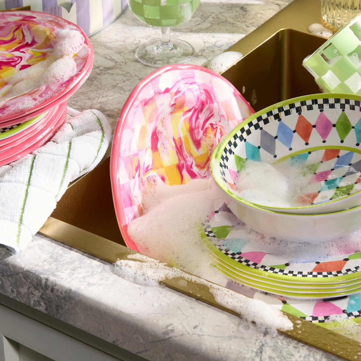 Pink Marble Check Melamine Dinner Plates, Set of 4 - Image 5