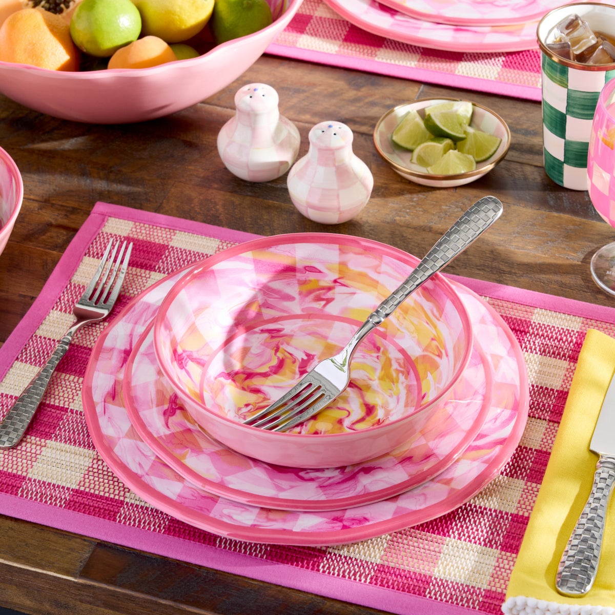 Pink Marble Check Melamine Salad Plates, Set of 4 - Image 2
