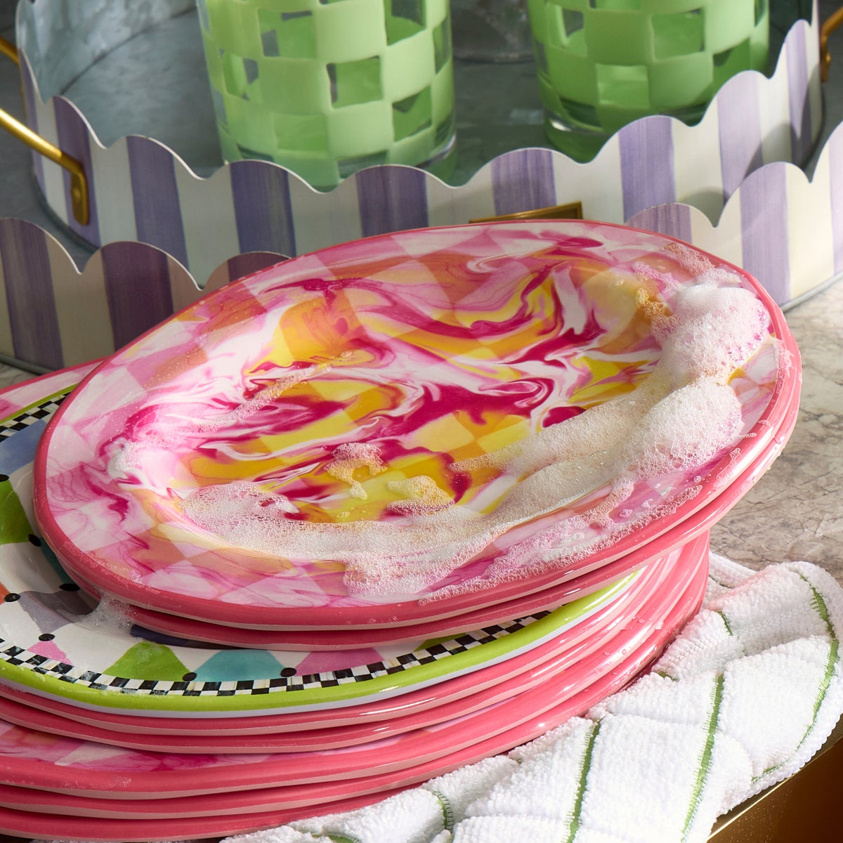 Pink Marble Check Melamine Salad Plates, Set of 4 - Image 6