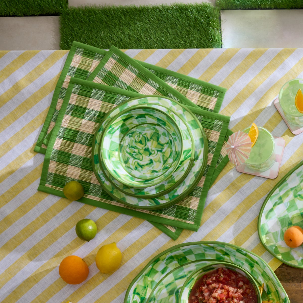 Green Marble Check Melamine Salad Plates, Set of 4 - Image 4
