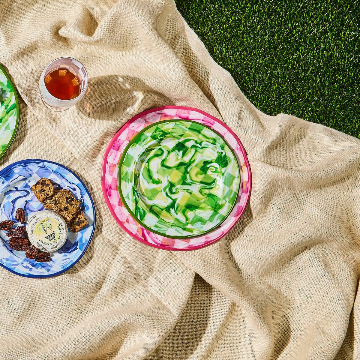 Green Marble Check Melamine Salad Plates, Set of 4 - Image 5