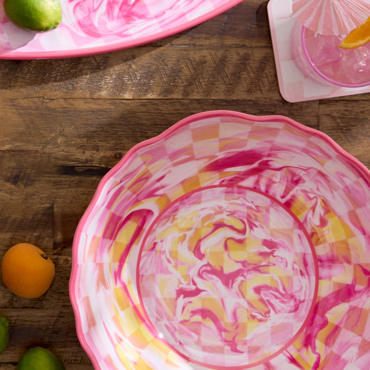 Pink Marble Check Melamine Serving Bowl - Image 2