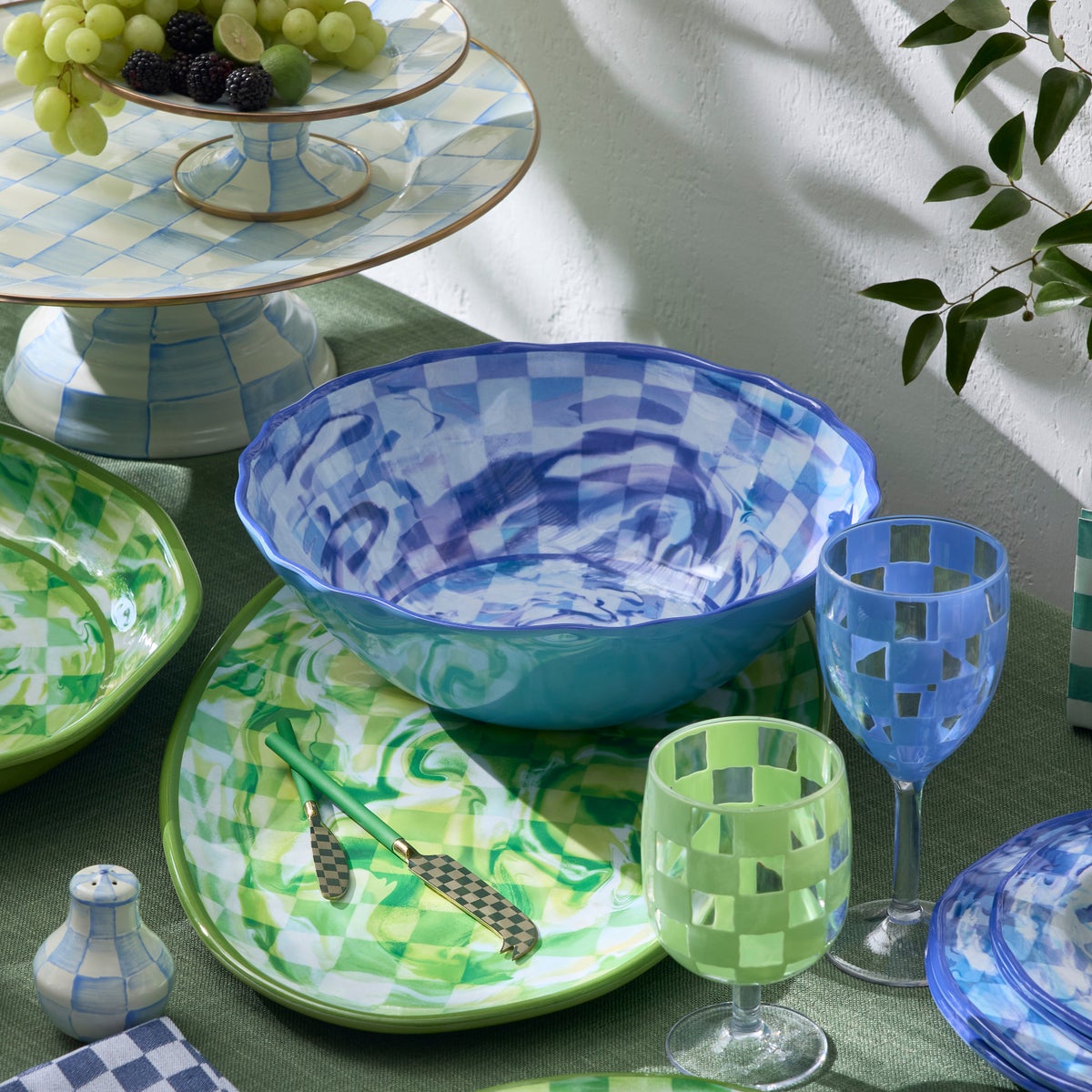 Blue Marble Check Melamine Serving Bowl - Image 5