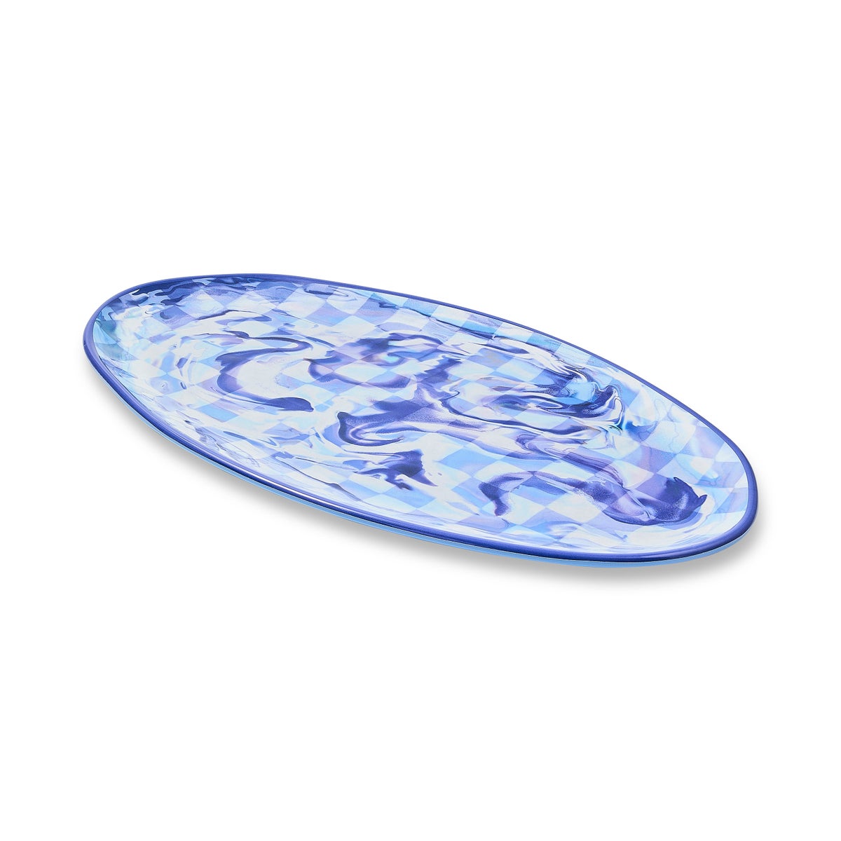 Blue Marble Check Melamine Oval Platter - Image 3