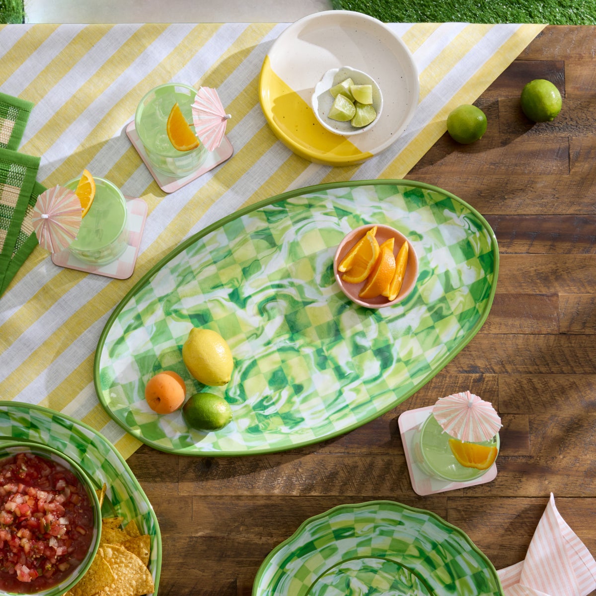 Green Marble Check Melamine Oval Platter - Image 2