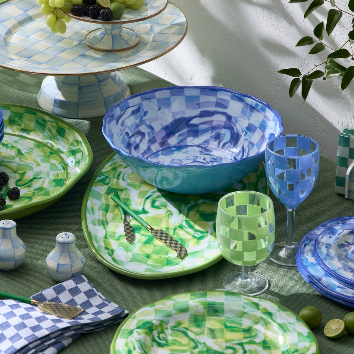 Green Marble Check Melamine Oval Platter - Image 3