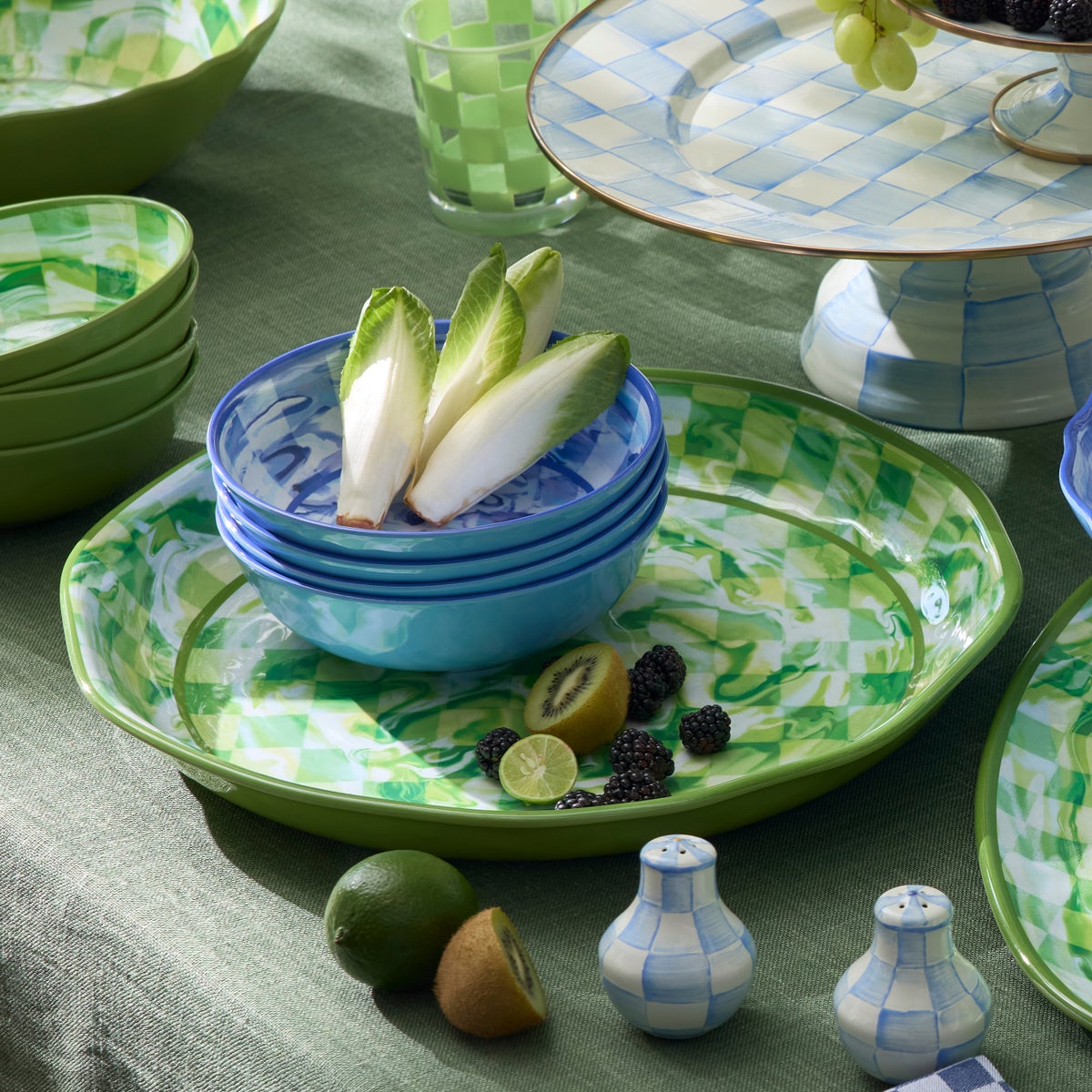 Green Marble Check Melamine Large Platter - Image 3