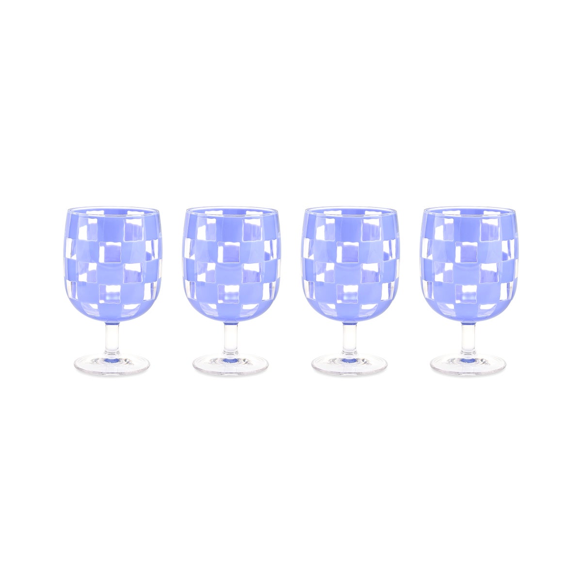 Blue Check Acrylic Water Goblets, Set of 4