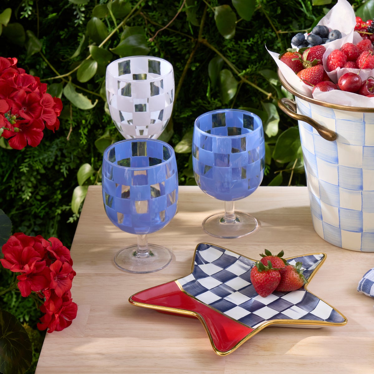 Blue Check Acrylic Water Goblets, Set of 4 - Image 4