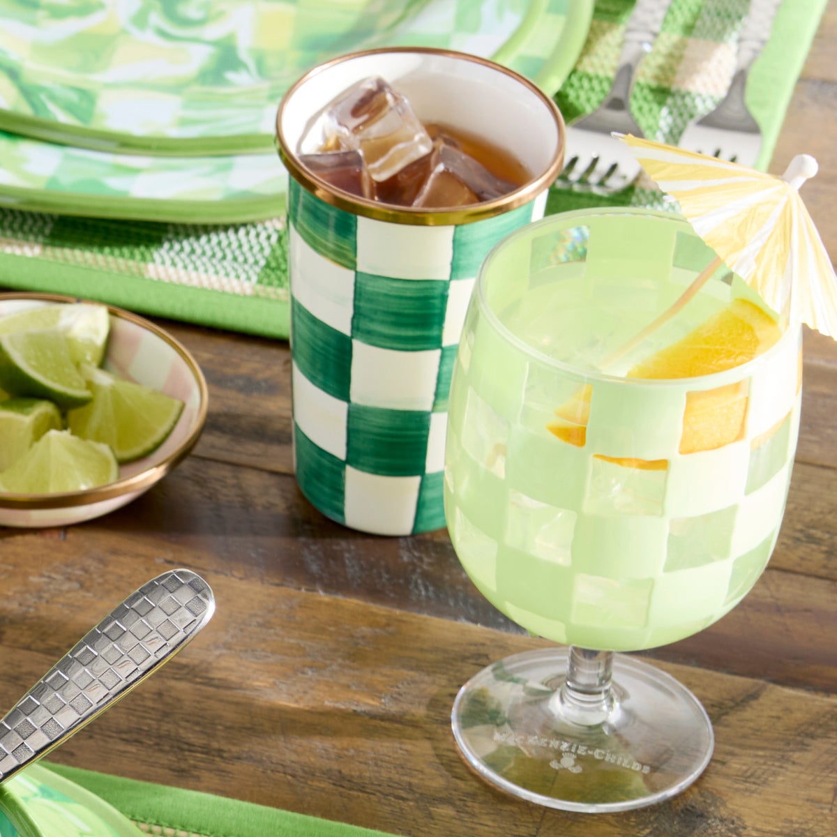 Green Check Acrylic Water Goblets, Set of 4 - Image 4