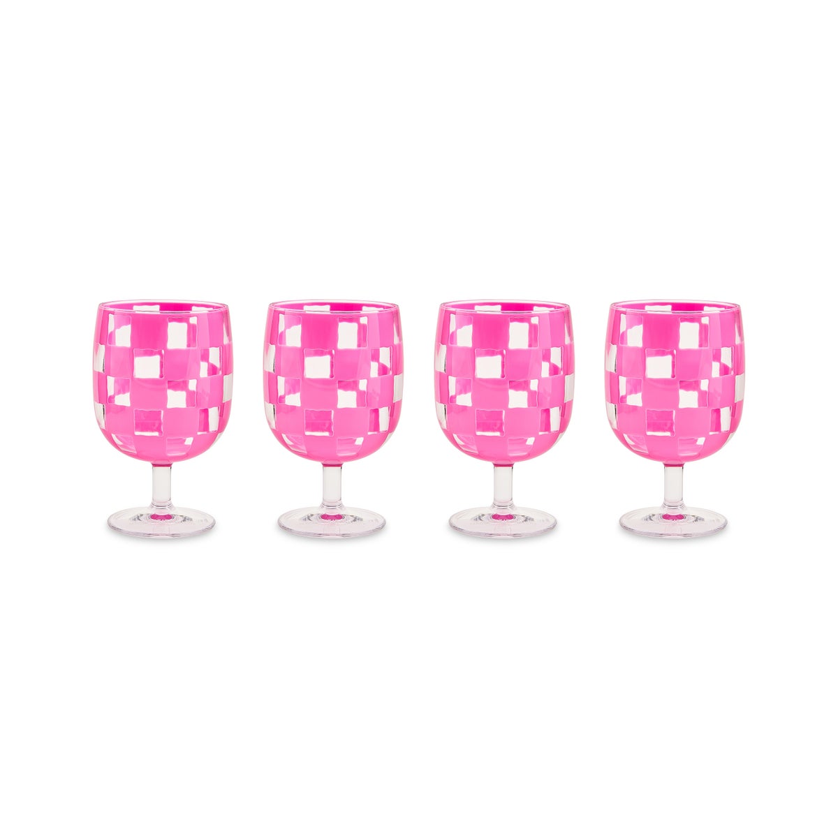 Pink Check Acrylic Water Goblets, Set of 4