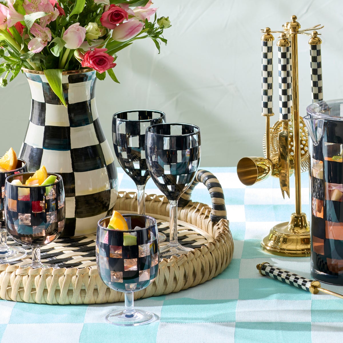 Black Check Acrylic Wine Goblets, Set of 4 - Image 2