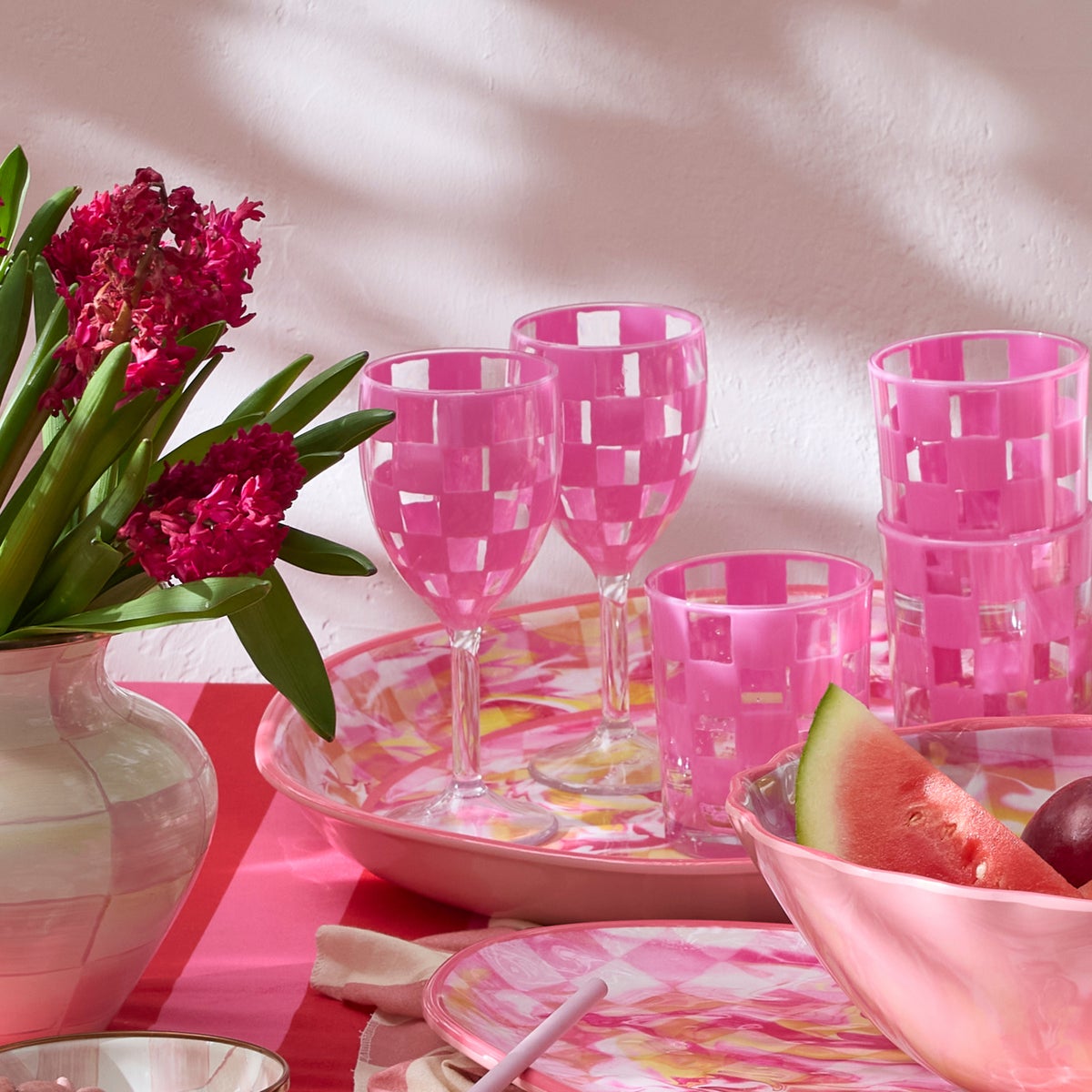 Pink Check Acrylic Wine Goblets, Set of 4 - Image 5