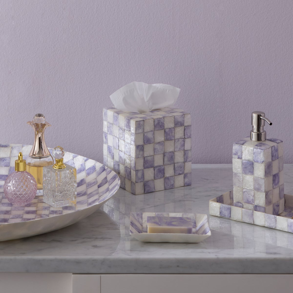 Violet Check Capiz Boutique Tissue Box Cover - Image 2