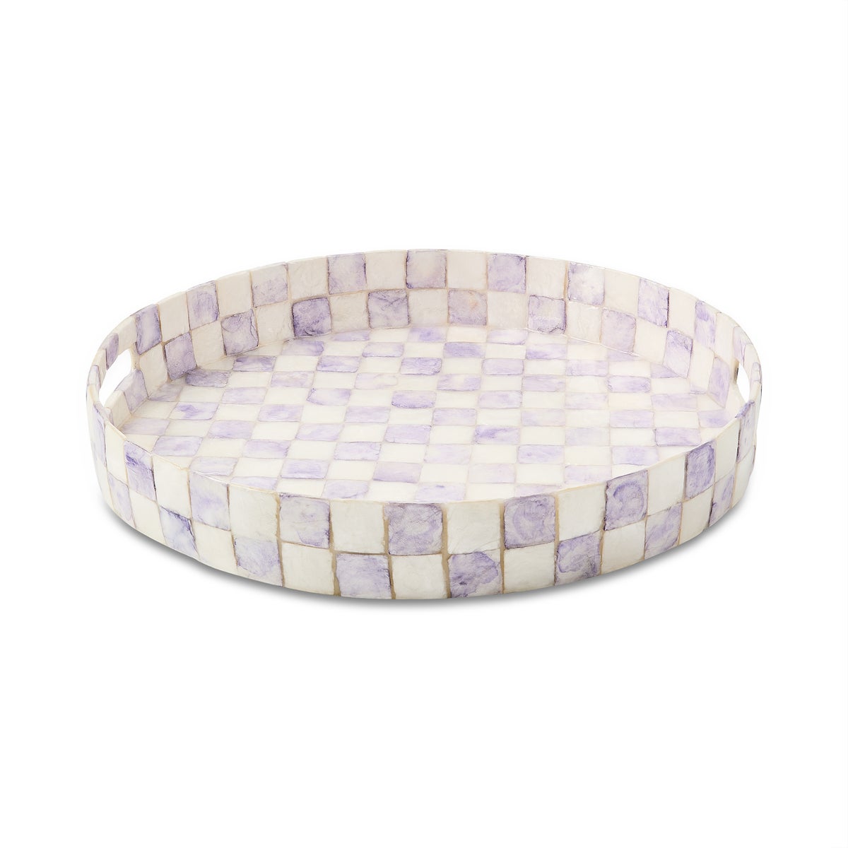Violet Check Capiz Round Tray - Image 3