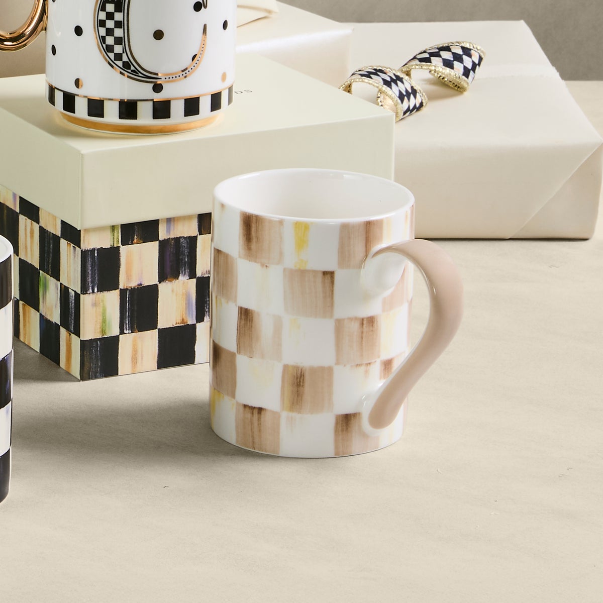 Mocha Check Porcelain Mug - Image 5