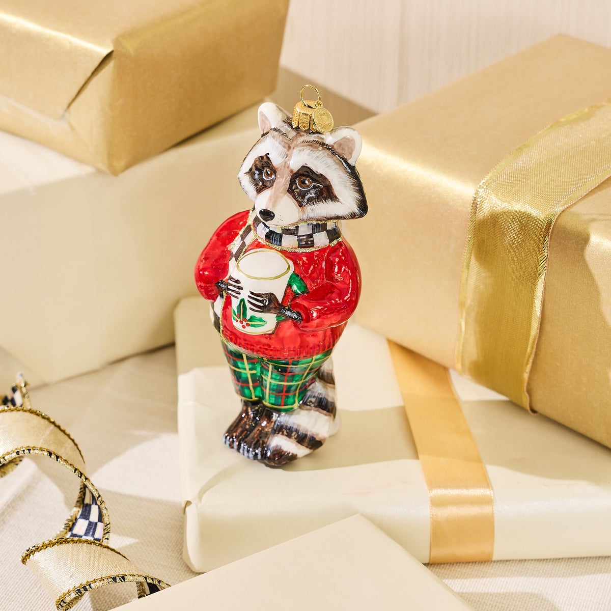 Tartan Raccoon Glass Ornament - Image 2