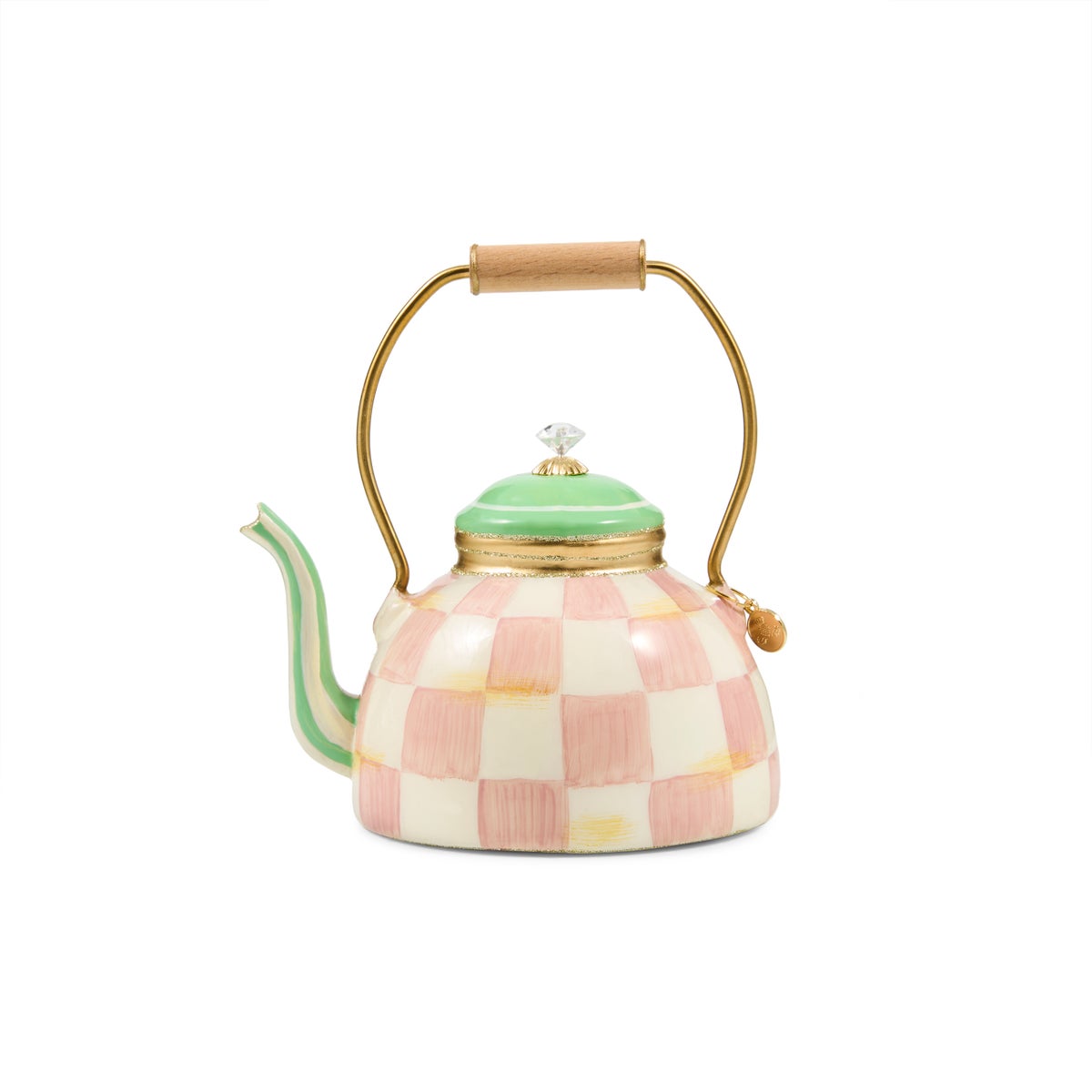Rosy Check Tea Kettle Glass Ornament