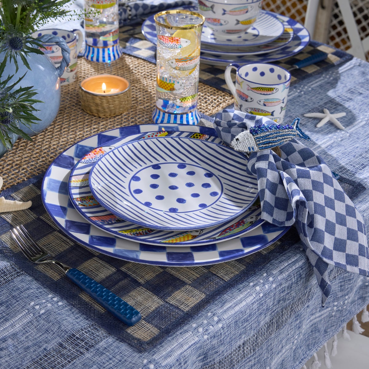 Indigo Check Napkin, Set of 4 - Image 2