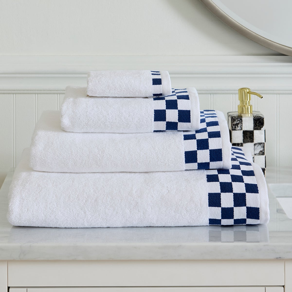Washcloth with Indigo Check Border - Image 2
