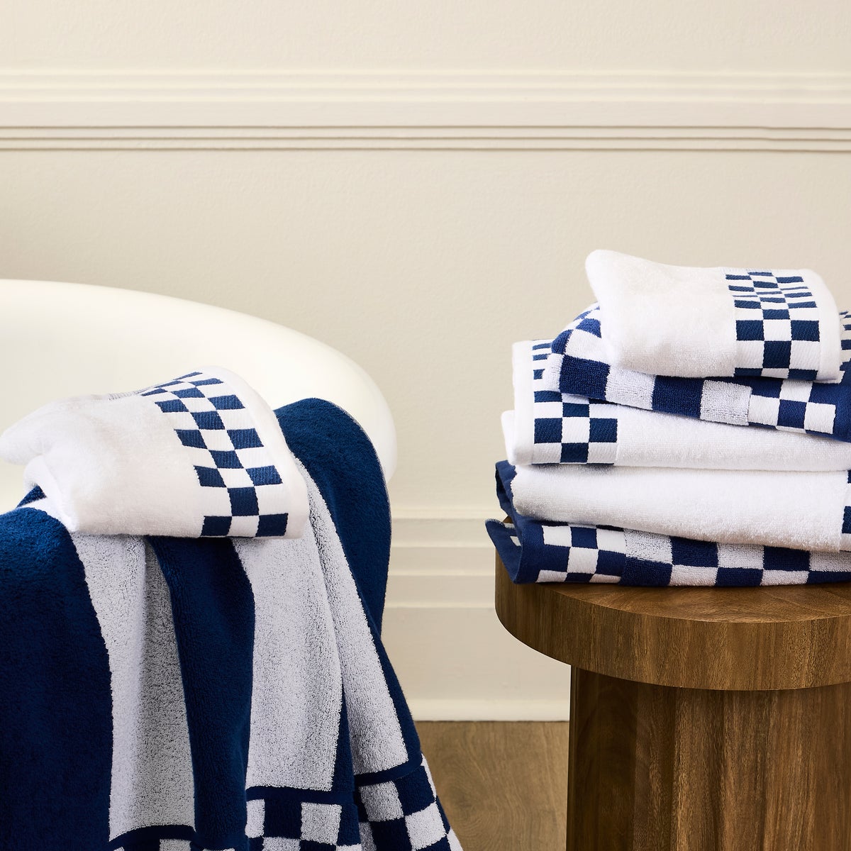 Hand Towel with Indigo Check Border - Image 2