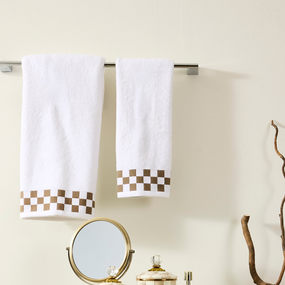 Hand Towel with Mocha Check Border - Image 2