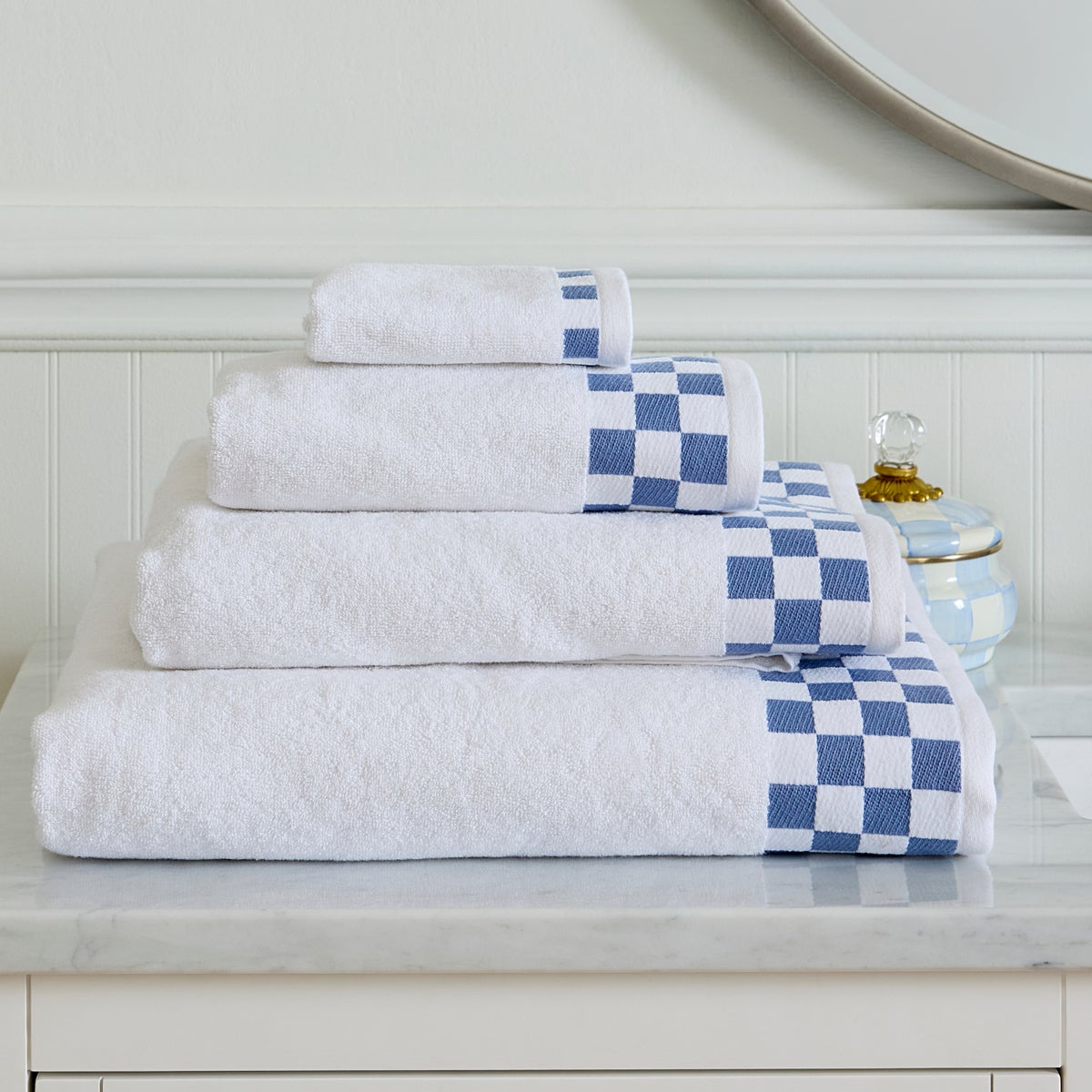 Hand Towel with French Blue Check Border - Image 2