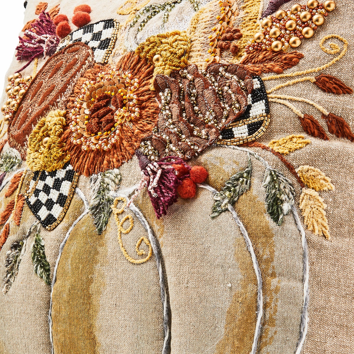 Autumn Frost Beaded Pumpkin Throw Pillow - Image 2