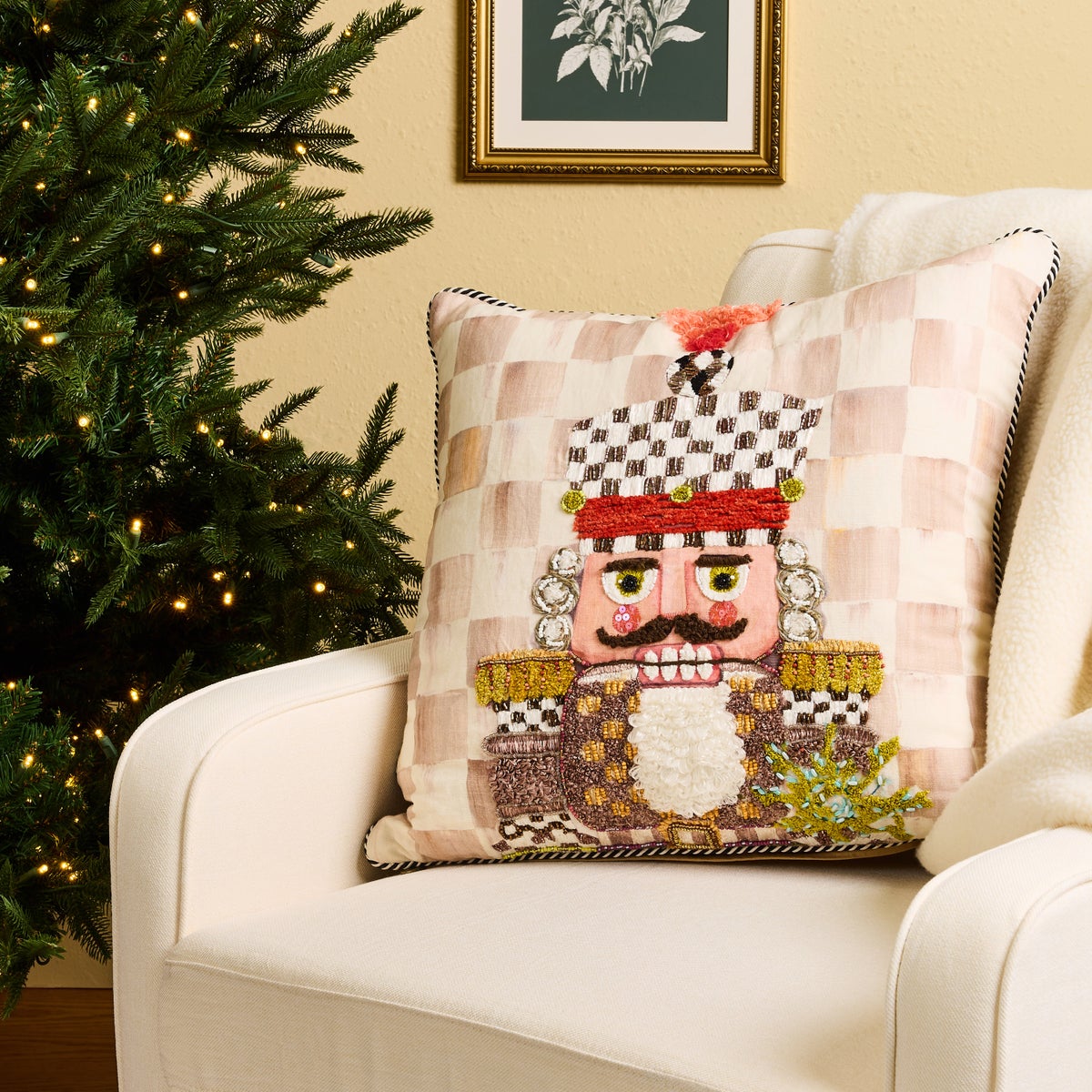 Mocha Check Nutcracker Throw Pillow - Image 2