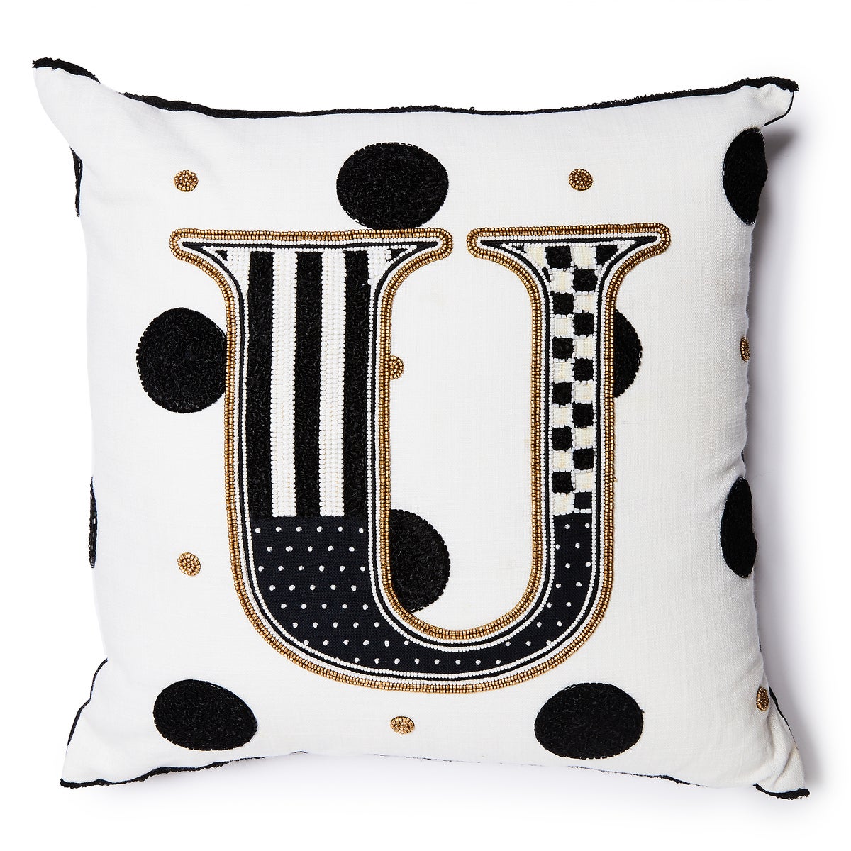Monogram "U" Beaded Throw Pillow